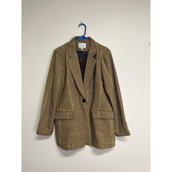 Linea by‎ Louis Dell' Olio Women's Yellow Checked Blazer Size 16 - Picture 1 of 7